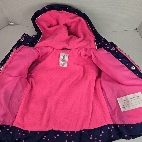 Carter’s 12 Months Girls Blue And Pink Heart Winter Jacket - Picture 3 of 9